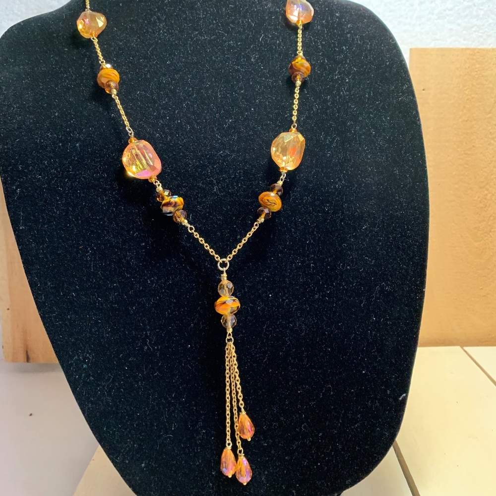 Handmade Topaz and Chain Necklace and Earrings